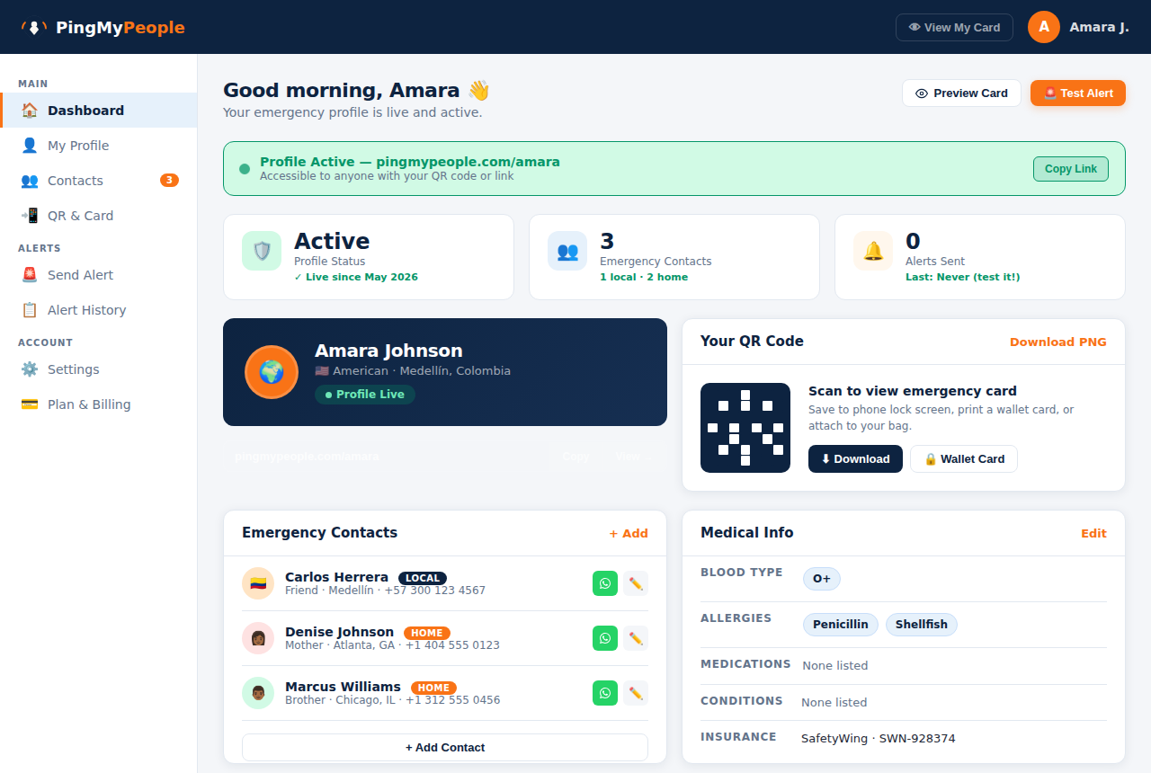 PingMyPeople Dashboard